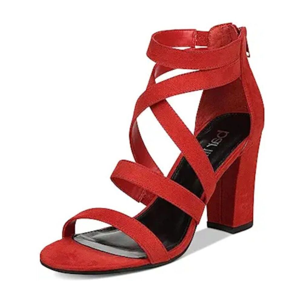 BAR III Womens Red Side Elastic Blythe Round Toe Block Heel Sandals 7.5 M